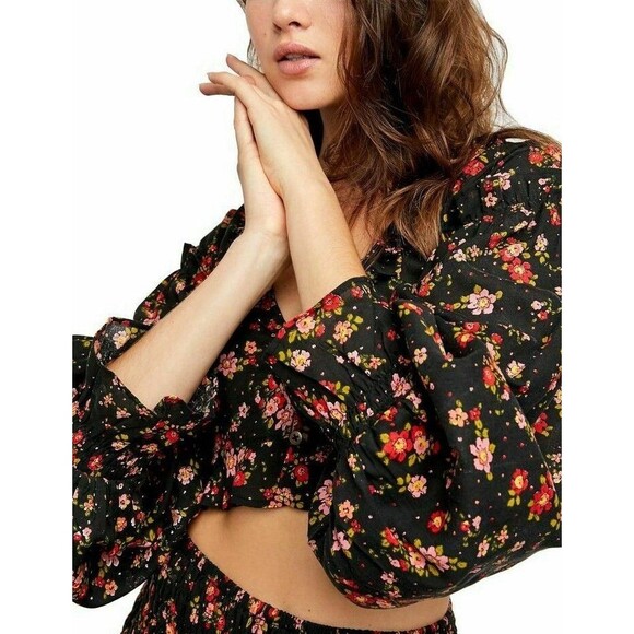 Free People Tops - Free People Secret Garden Top L Women's Floral Long balloon Sleeve  NEW summer